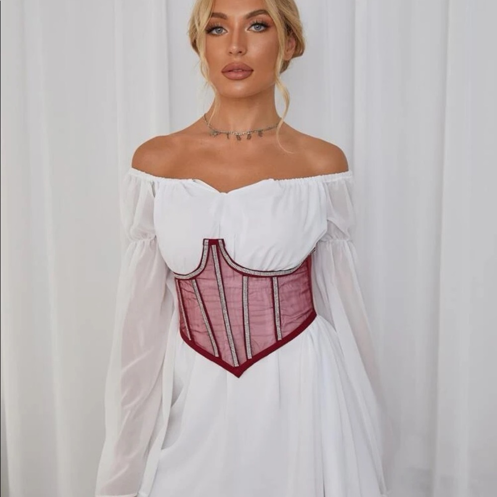 Red Mesh Rhinestone Corset Belt - Picture 4 of 5